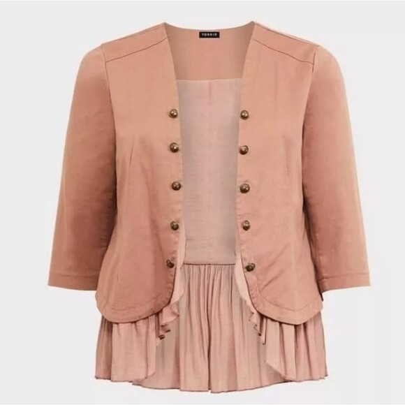 Torrid tan twill georgette peplum jacket Size 2 military mixed media = 2XL - Picture 10 of 10